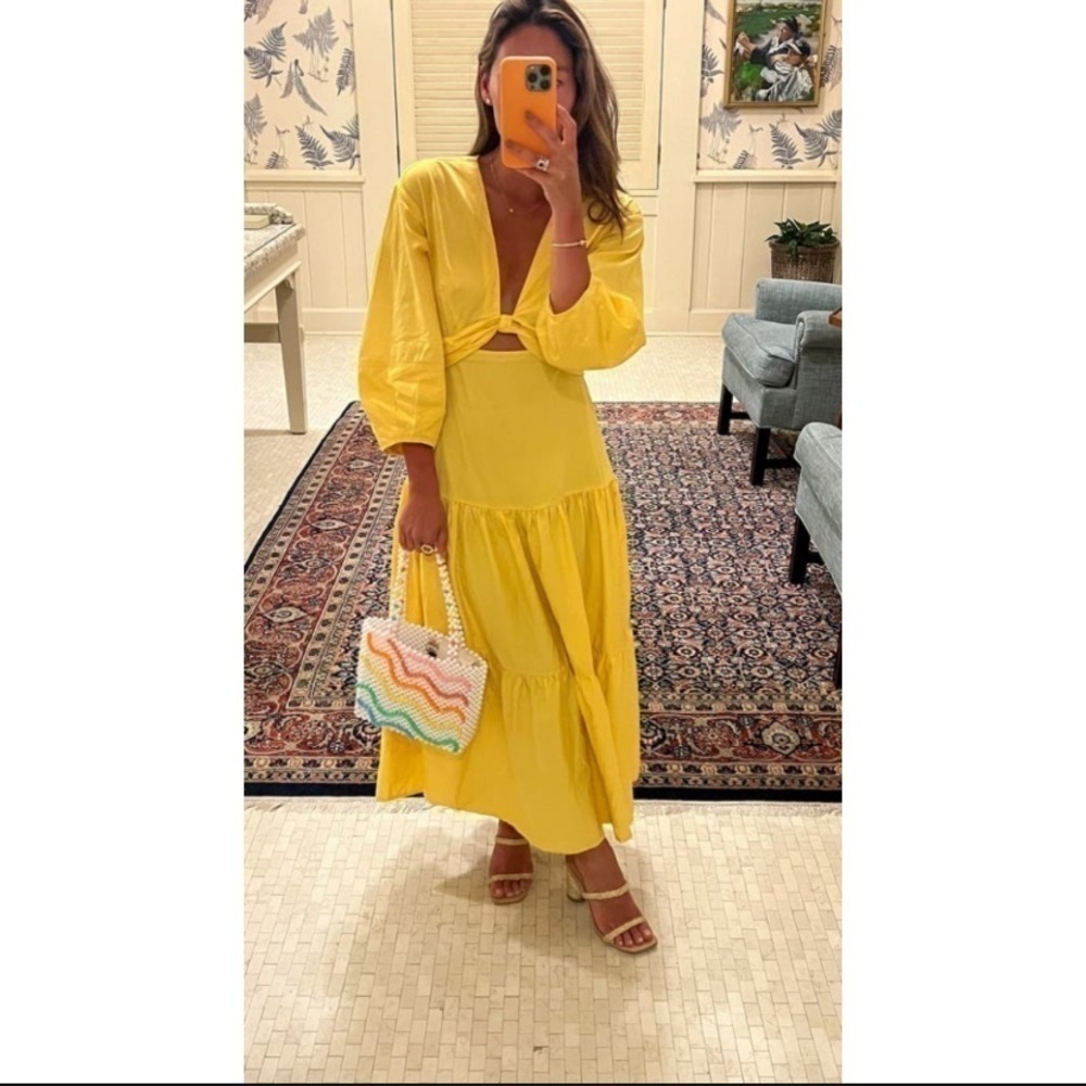 Derek Lam Collective Yellow Twist Front Midi Dress